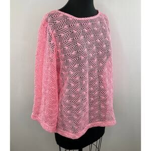 Crescent Moon Clothing Pink Open Knit Round Neck Pullover Sweater Size L Large